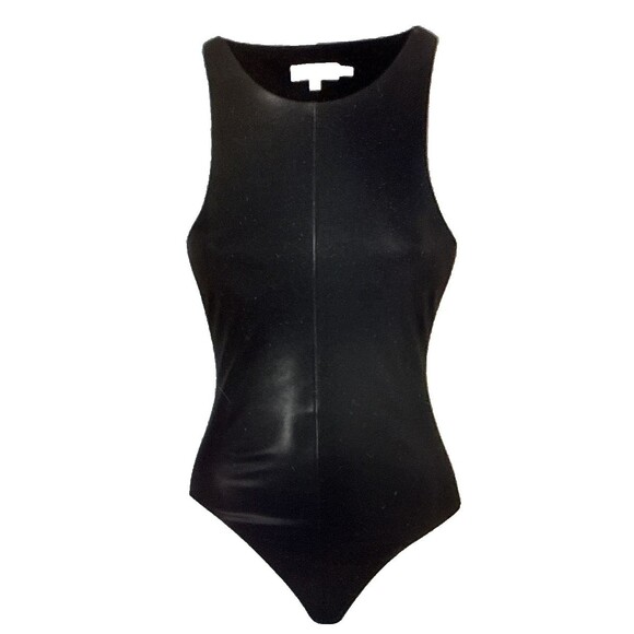 New Good American Black Better Than Leather High-Neck Thong Bodysuit Size 7 4XL - Picture 1 of 10